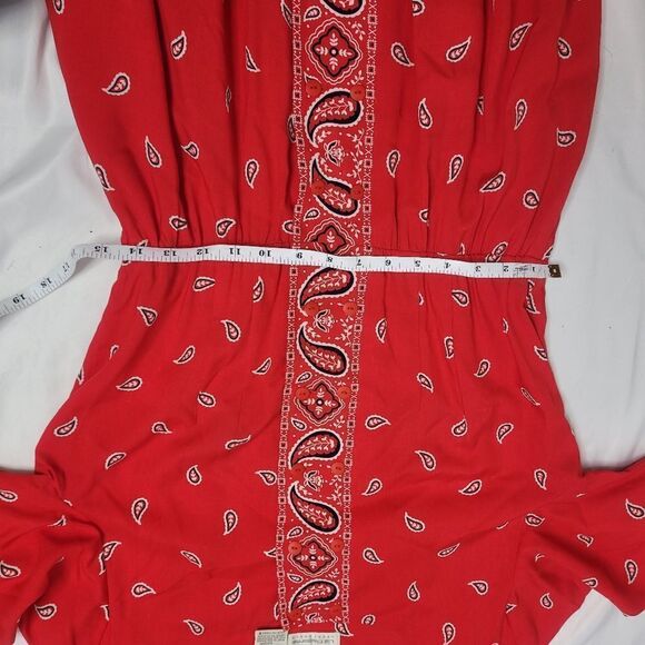 VINTAGE 90s dress Liz Claiborne red bandana print‎ southwestern midi M - Picture 8 of 9